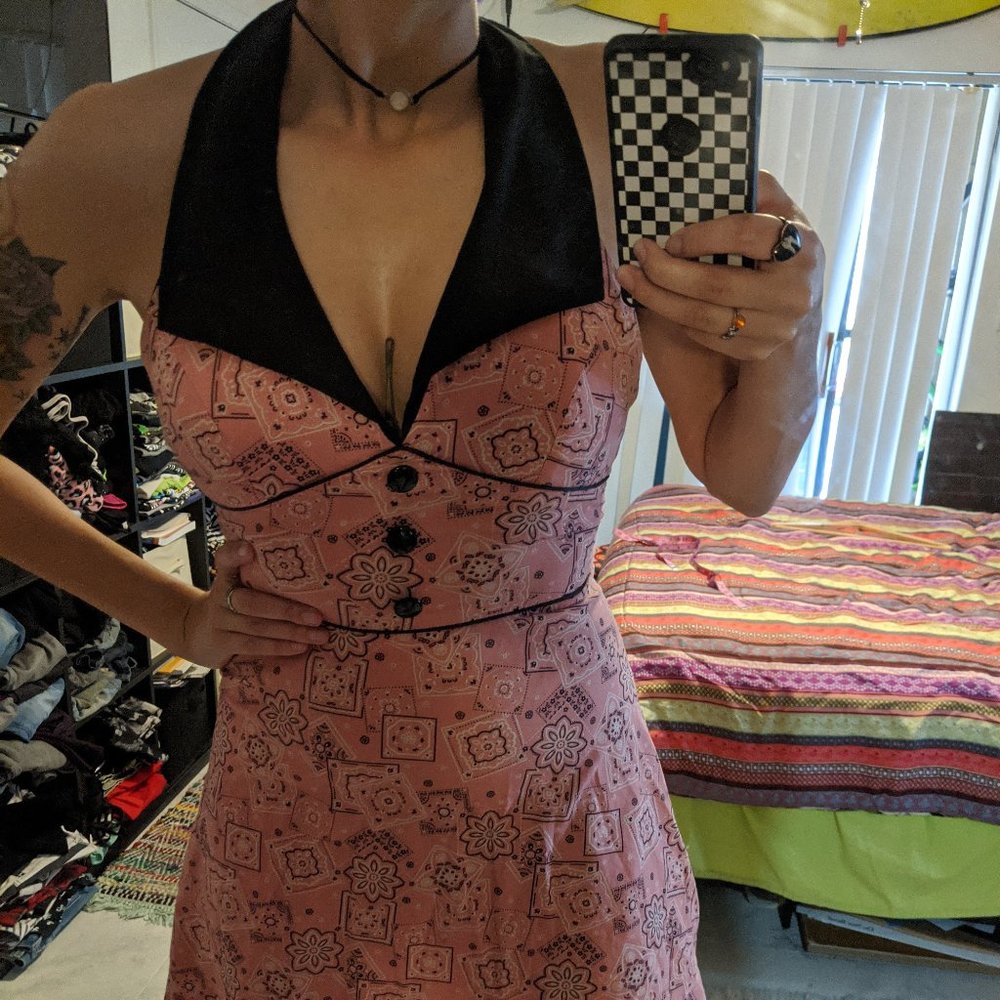RockSteady Bandanna Western Tie Back Halter Dress